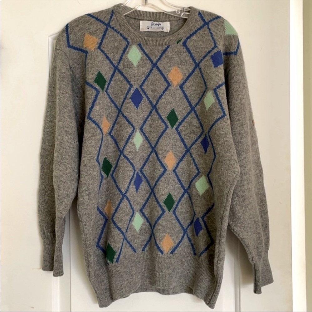 Vintage Pringle argyle wool sweater sz XS